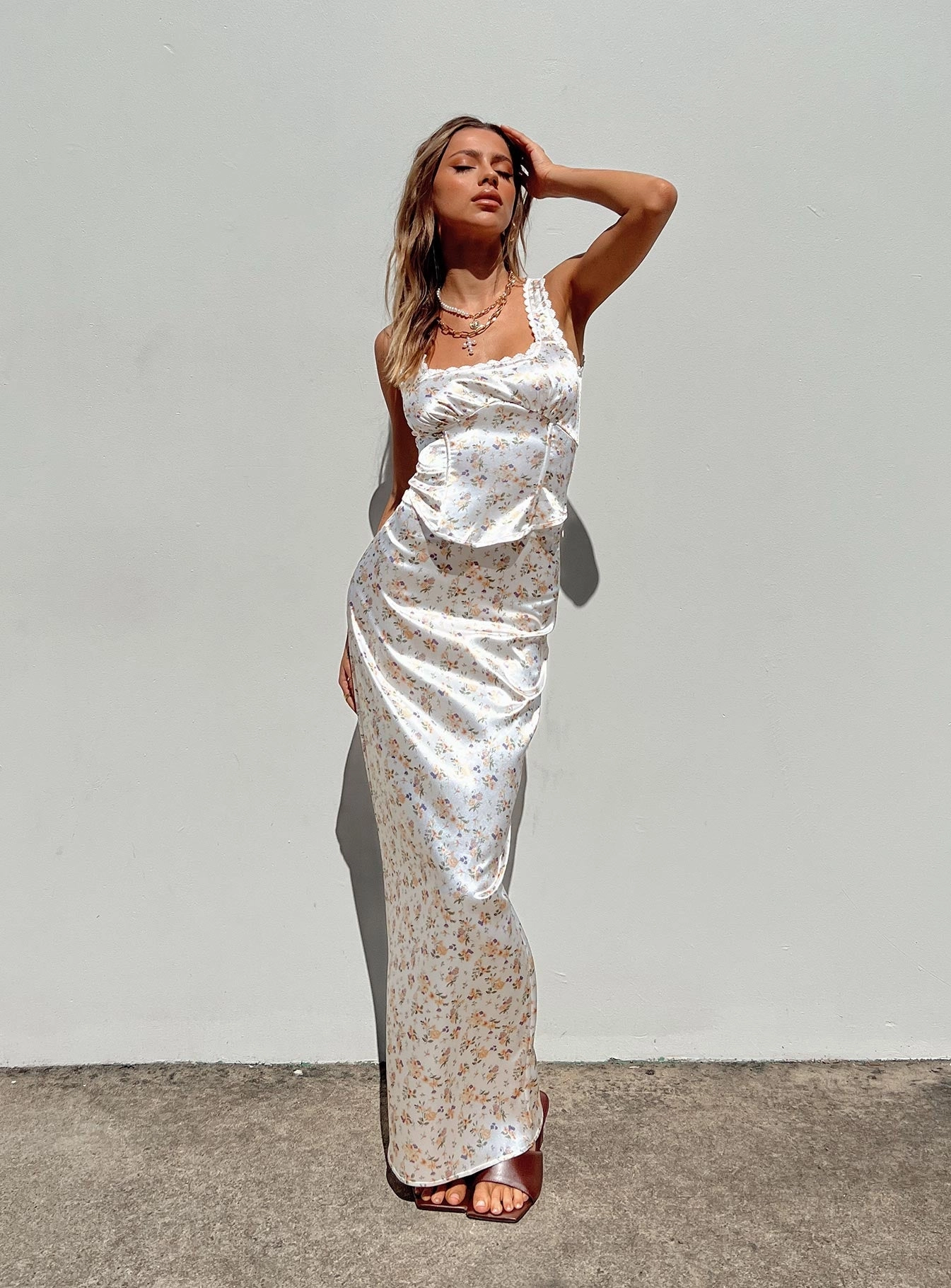 Layered Look Berlin Satin Maxi Skirt White