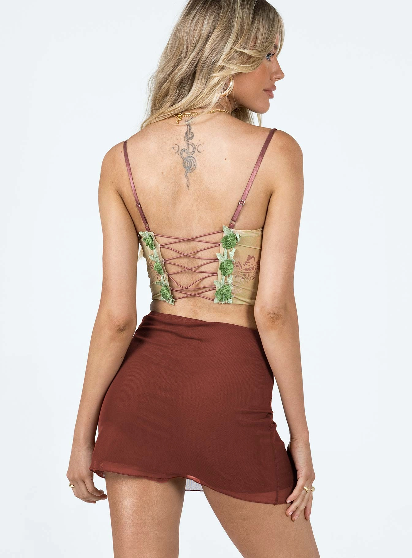 Selby Mesh Mini Skirt Brown Multi Purpose Fabric