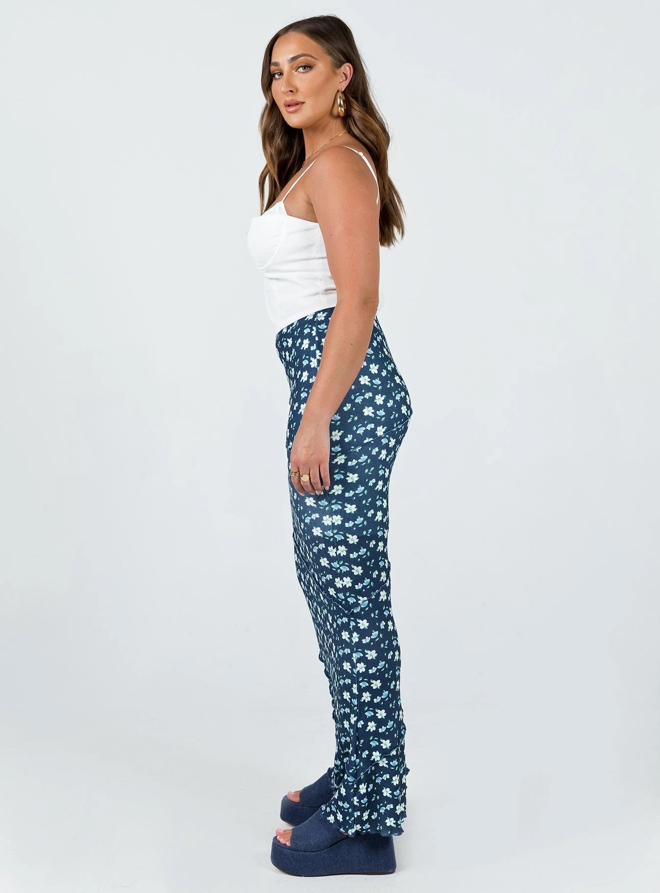 Flexible Knit high contrast Oscar Maxi Skirt Navy Floral