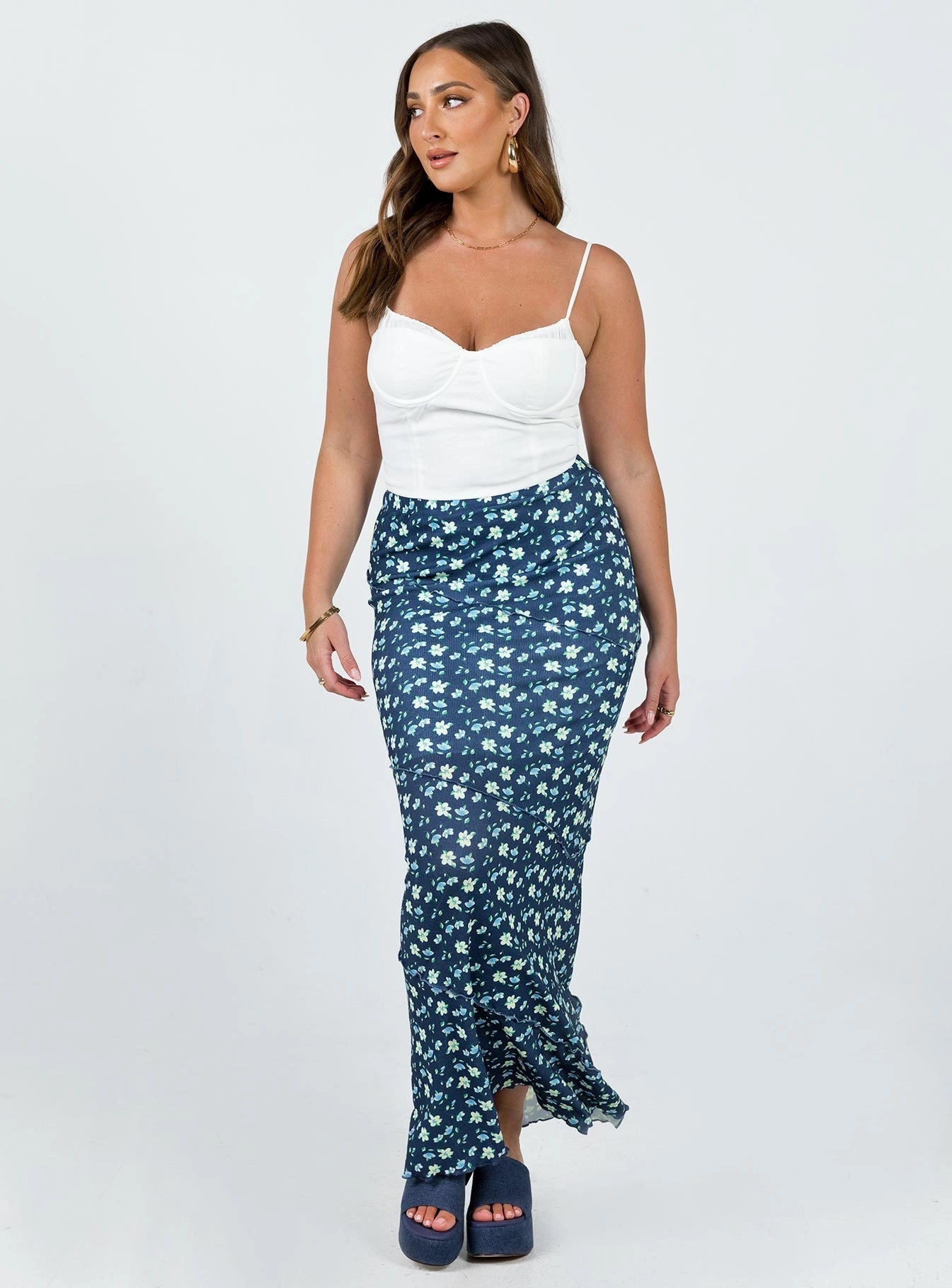 Tapered Cut Oscar Maxi Skirt Navy Floral
