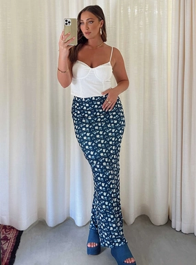Oscar Maxi Skirt Navy Floral Easy Vibe