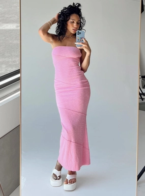 Oscar Midi Dress Pink Flared-Hem