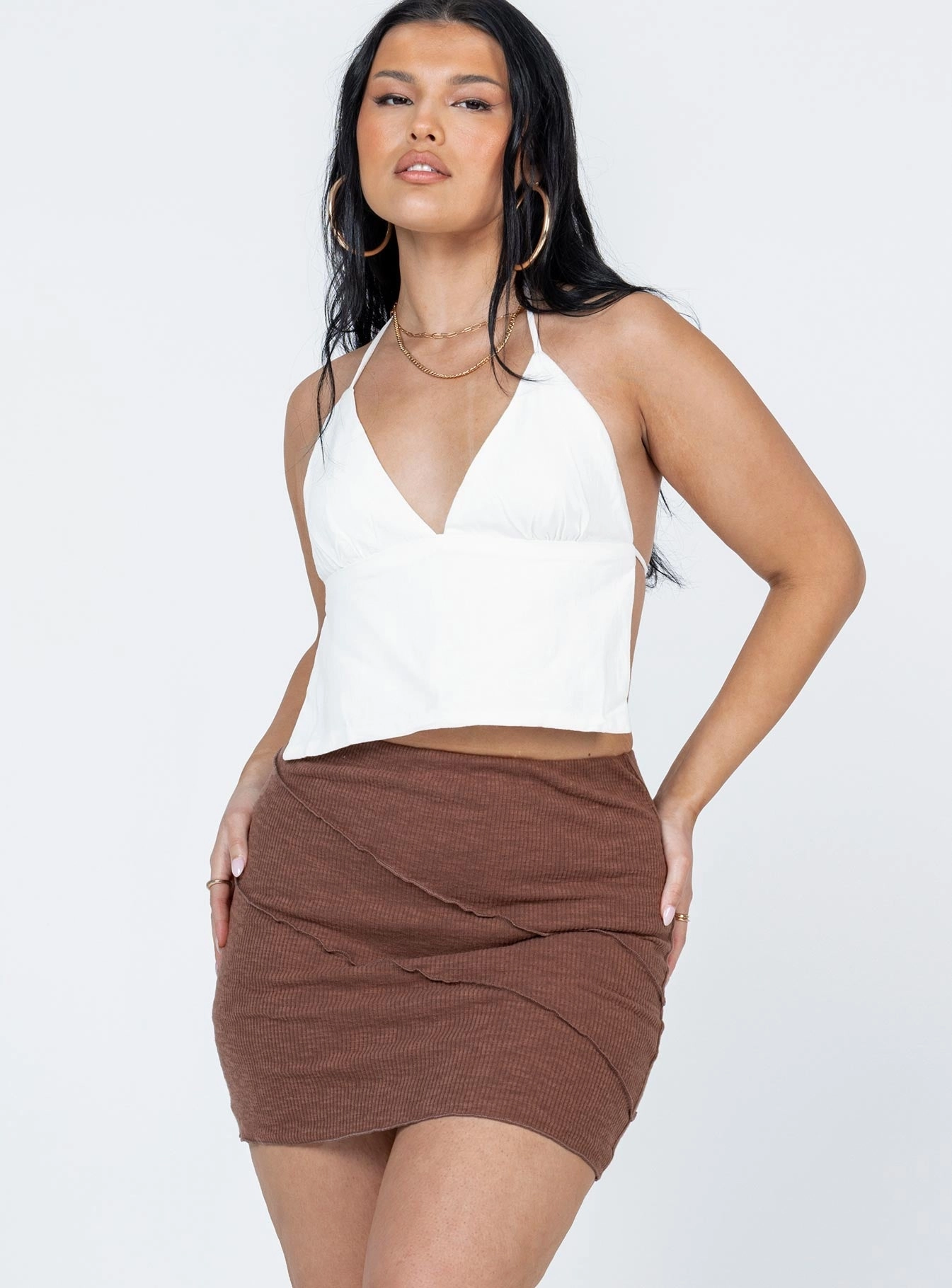 Detachable Detail Oscar Mini Skirt Brown