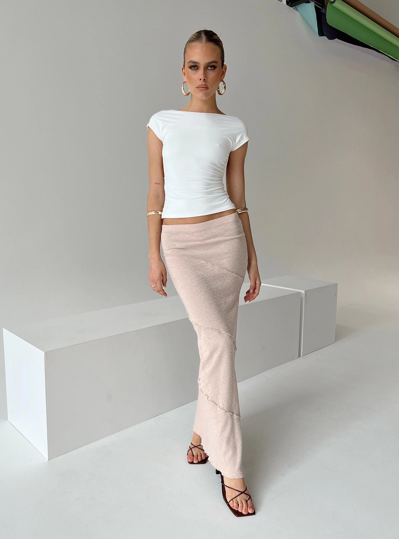 Oscar Split Maxi Skirt Beige Clean Mood