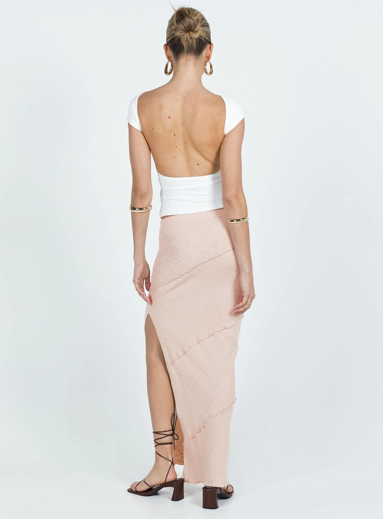 A line Oscar Split Maxi Skirt Beige