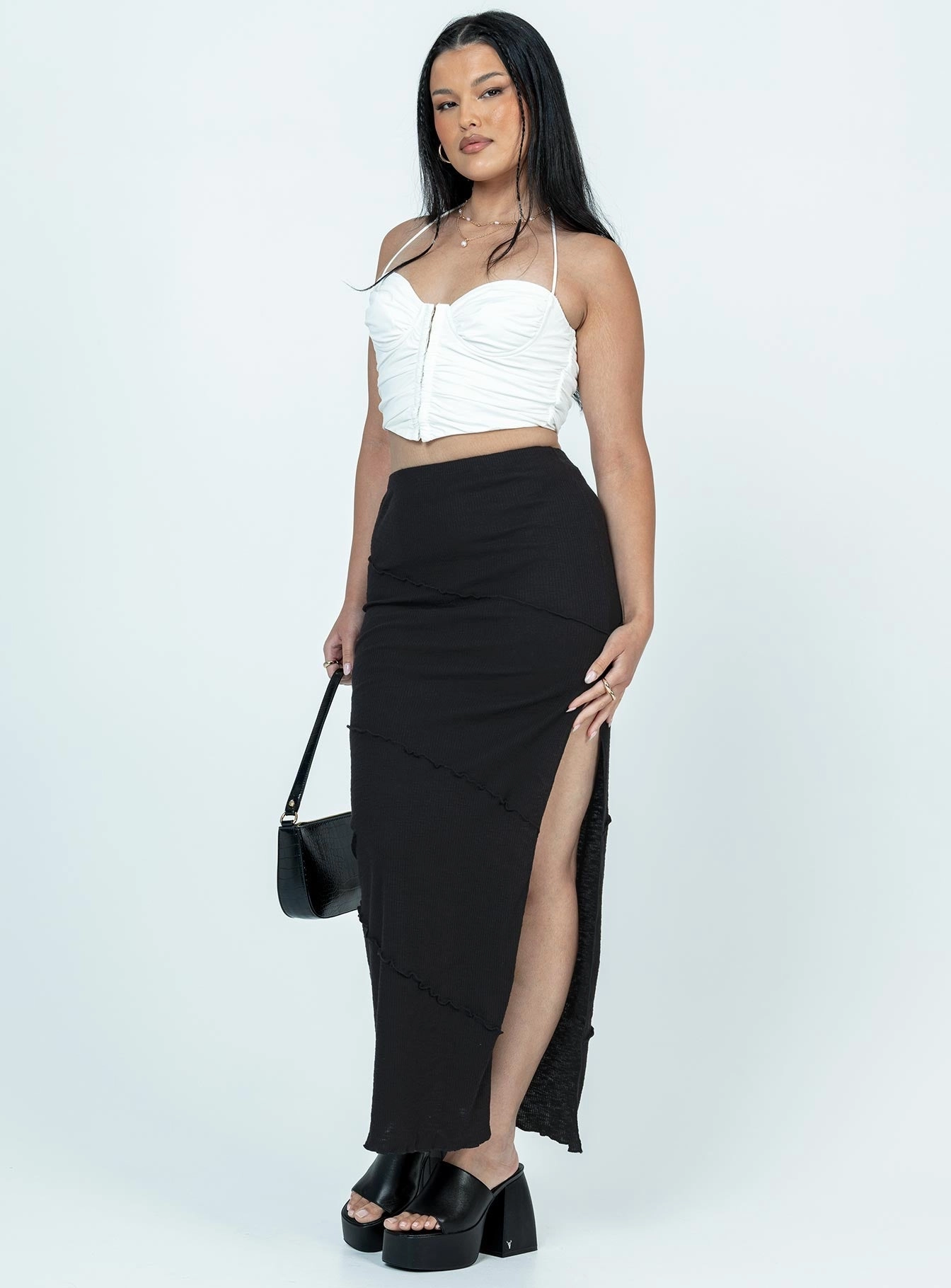 Oscar Split Maxi Skirt Black Simple Motion Relaxed Style