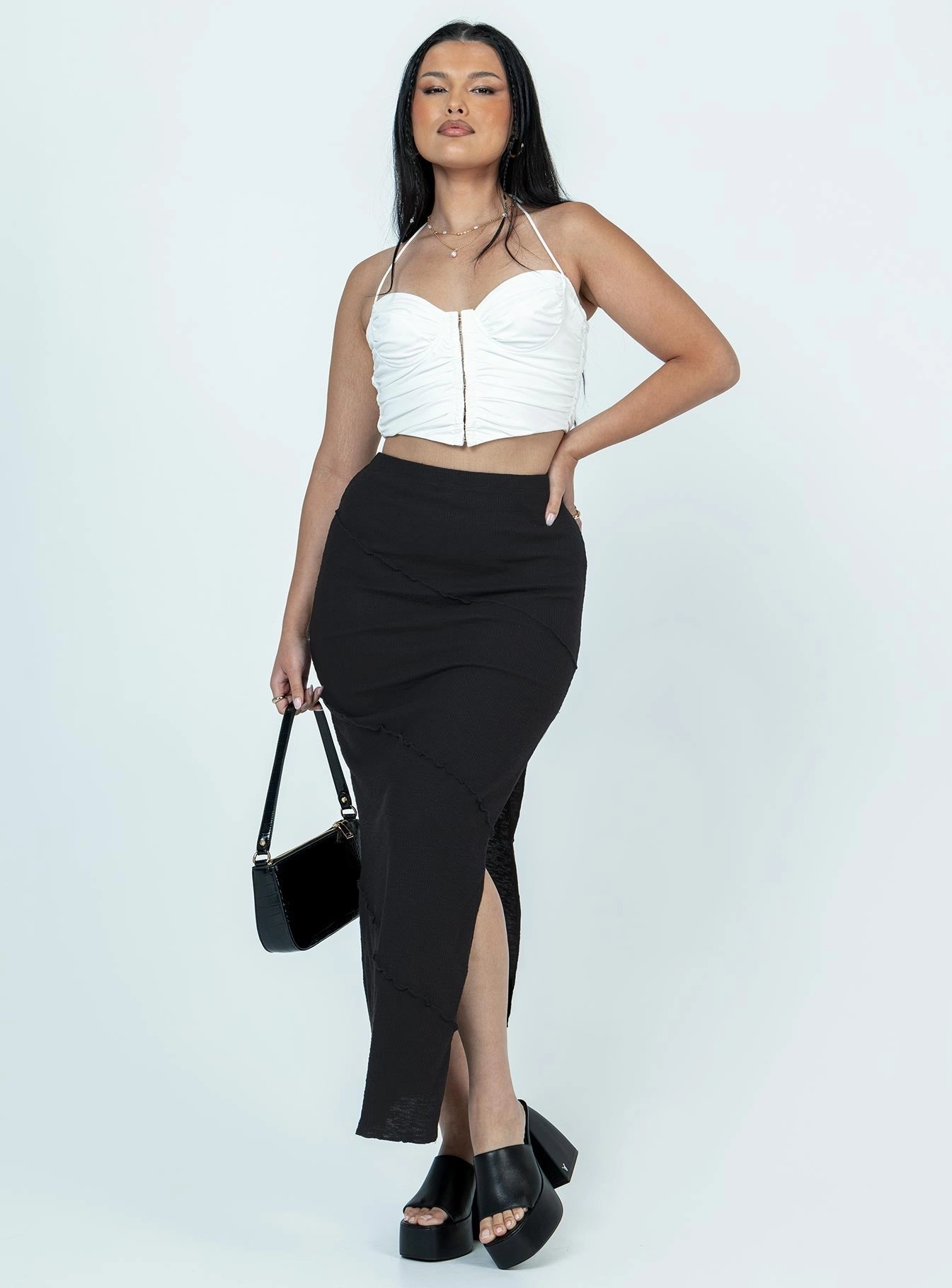 Bold Look Flexible Motion Oscar Split Maxi Skirt Black