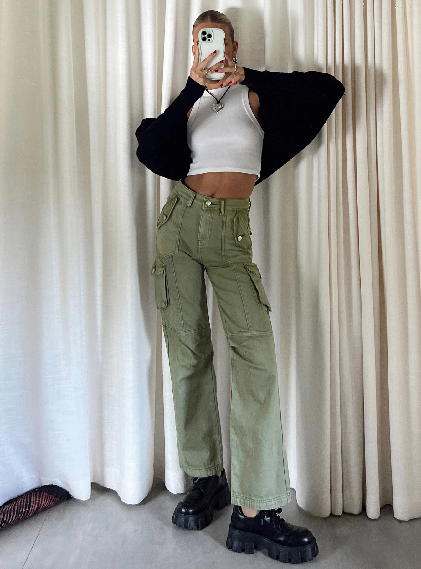smooth zipper Oswell Cargo Pants Green