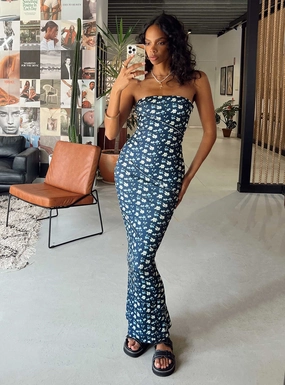 Oscar Midi Dress Navy Floral Vibrant Light
