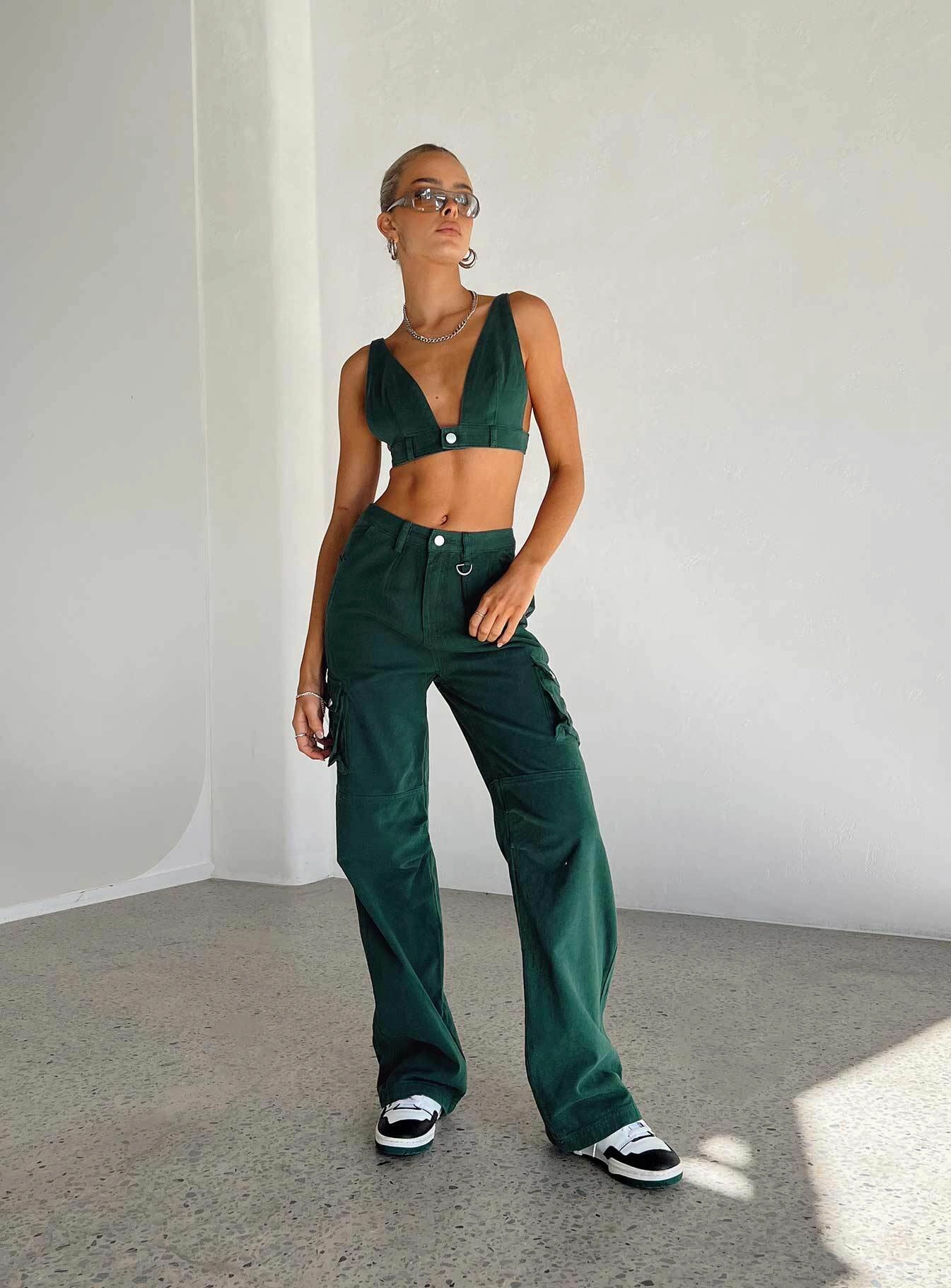 Thermal Regulating Fabric Beach Day Sustainable Paige Mid Rise Cargo Jean Denim Green