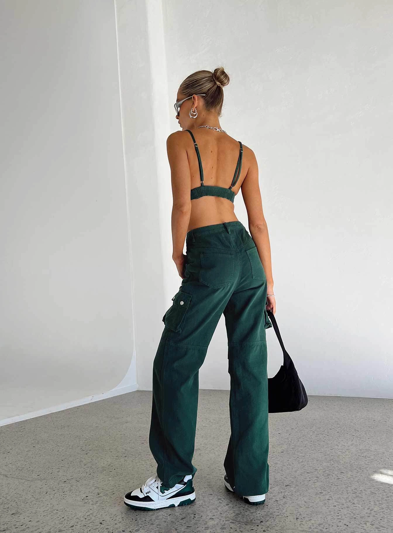 Paige Mid Rise Cargo Jean Denim Green Formal Adult Fashion