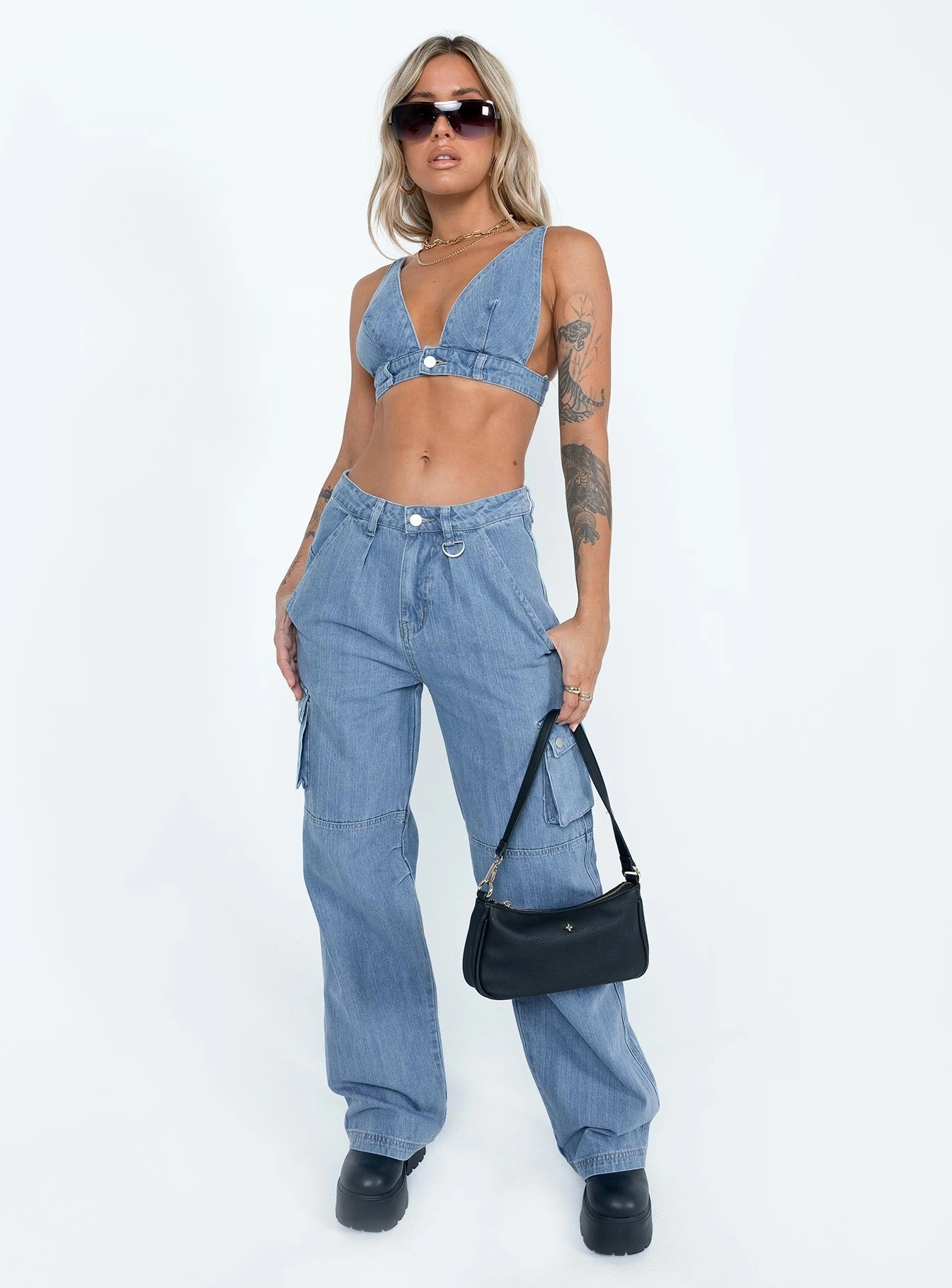 Classic Cut Daily Wear Festival Outfit Paige Mid Rise Cargo Jean Denim