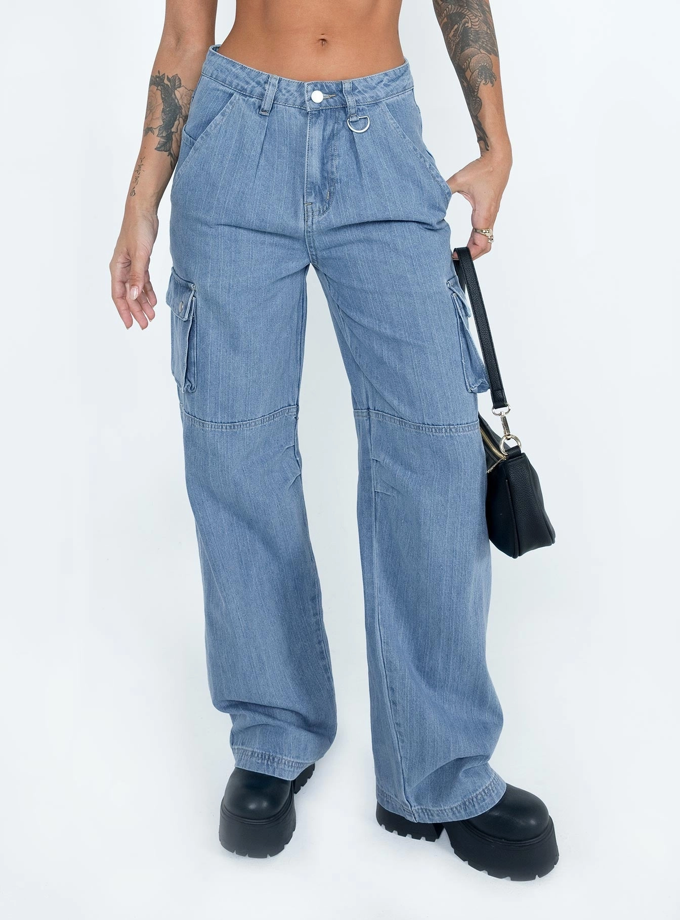 Comfort Stretch Paige Mid Rise Cargo Jean Denim