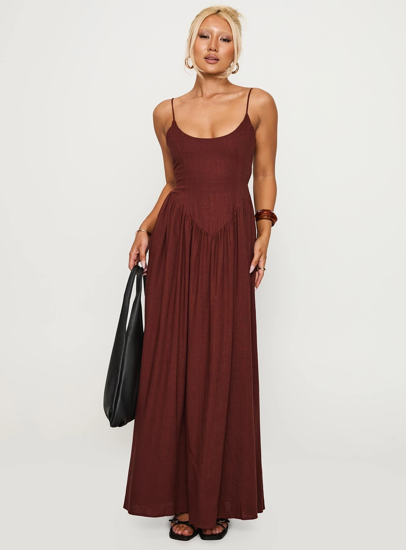 Palisades Tie Up Maxi Dress Brown Refined Style