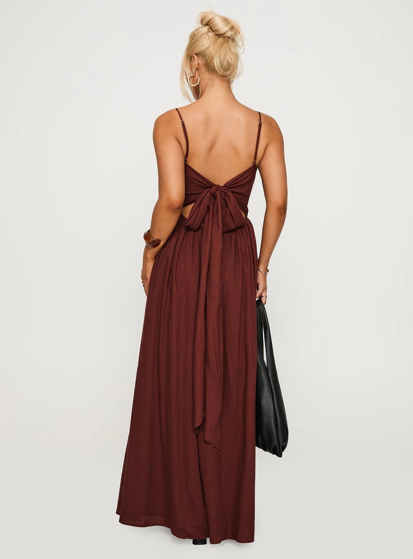 Understated Elegance Easy Layering Piece Palisades Tie Up Maxi Dress Brown