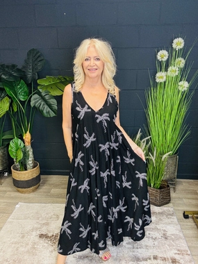 Palm Tree Handkerchief Dress Black Love Glow