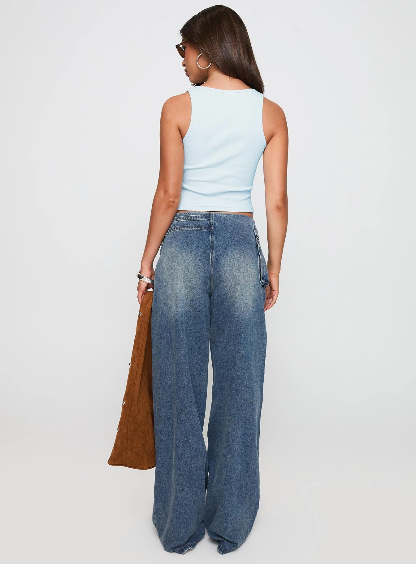 Summer Vibes Teen Outfit Nature Lover Unisex Wear Paltrow Mid Rise Wide Leg Cargo Jeans Mid Blue Wash Petite