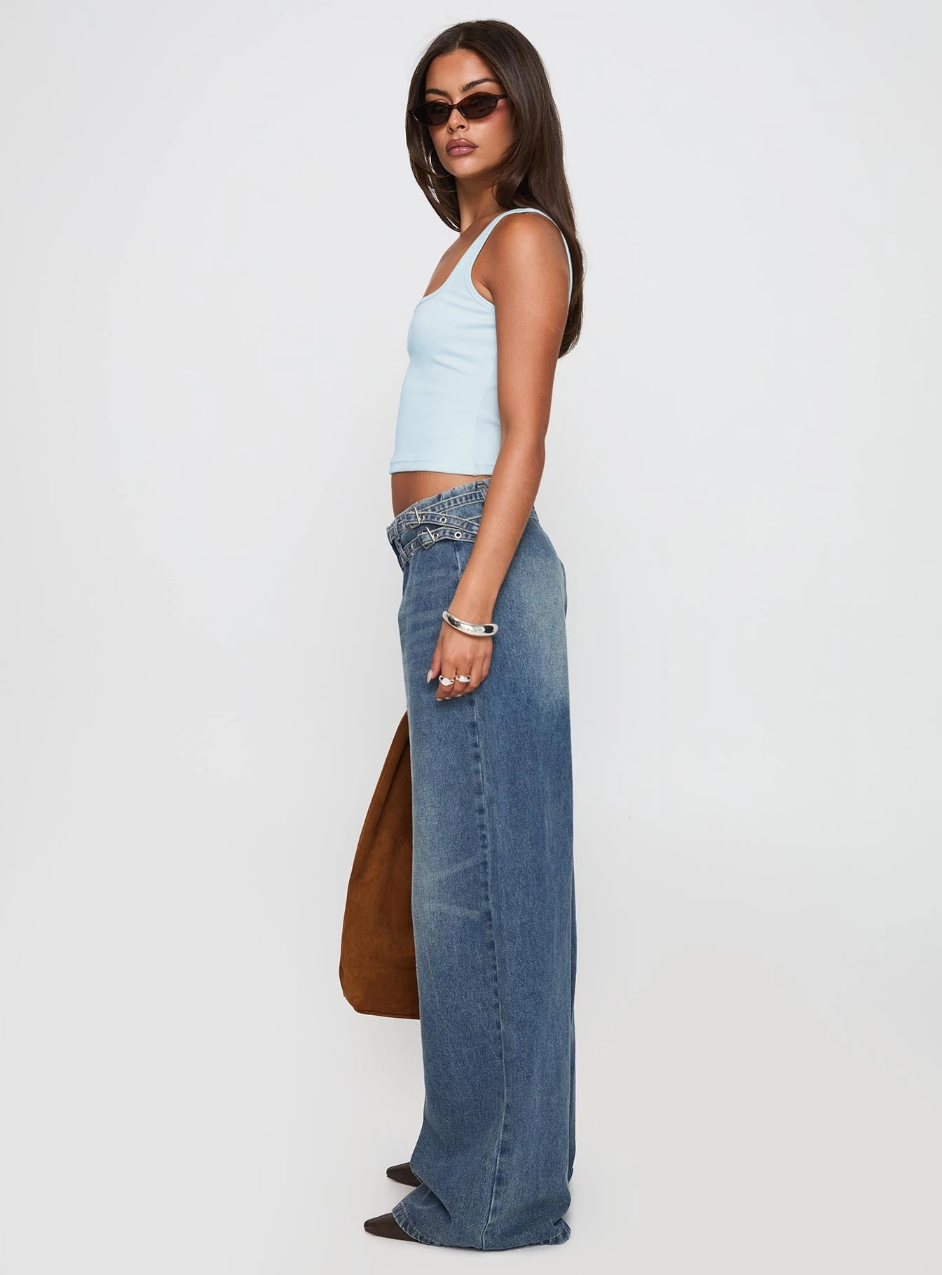 Paltrow Mid Rise Wide Leg Cargo Jeans Mid Blue Wash Petite Artist Vibe Comfy Vintage Lover Smooth Bold