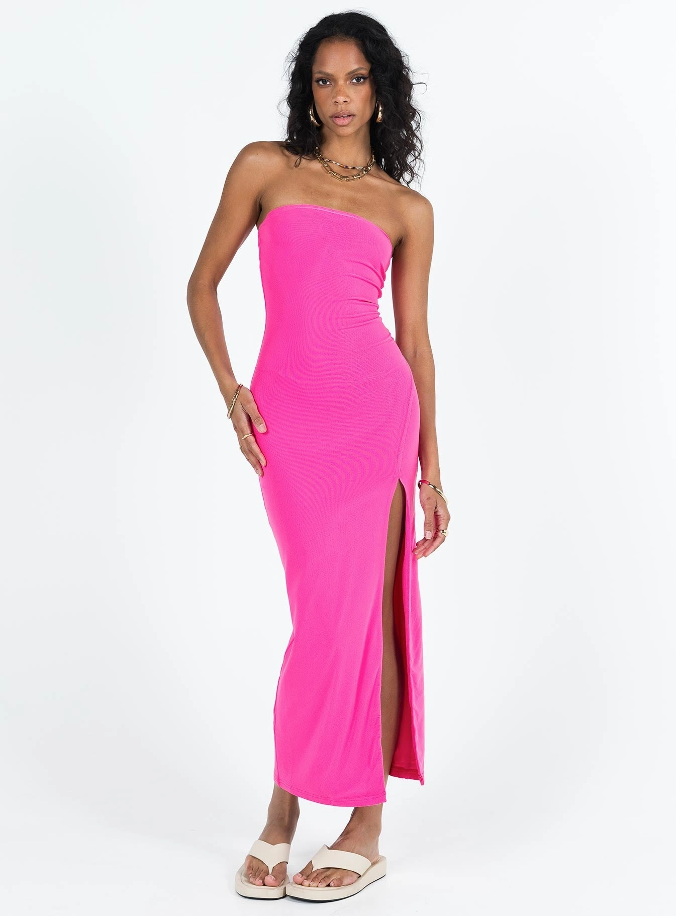 Bright Mood Fit Mood Panama Strapless Maxi Dress Hot Pink