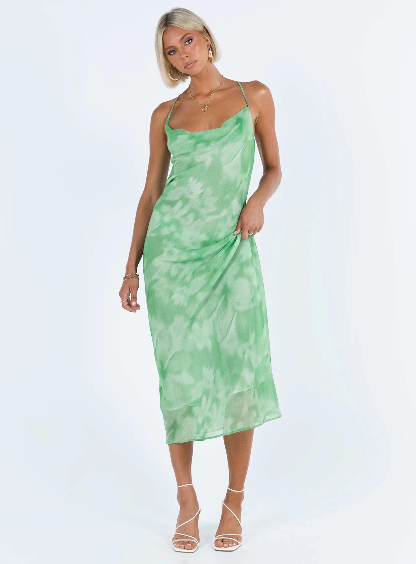 Subtle Motion Elastic-Cuff Pantano Maxi Dress Green