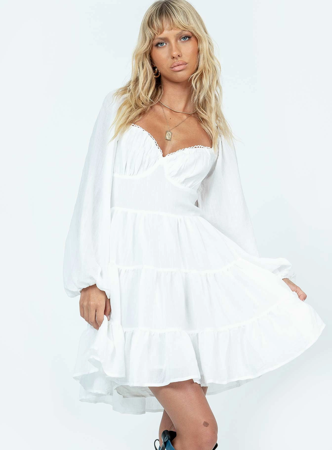 Minimal Detail Weekend Feel Danny Long Sleeve Mini Dress White