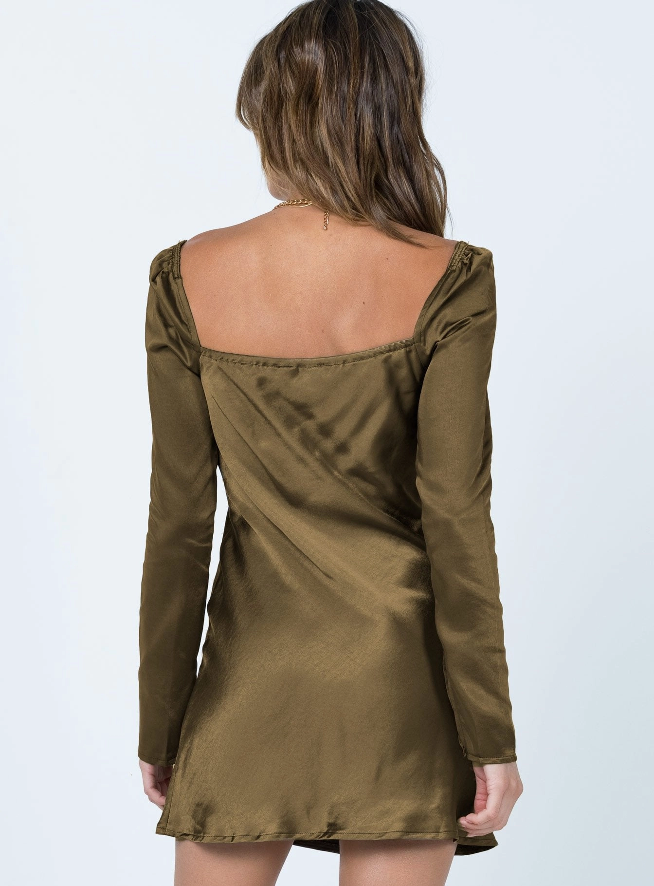 Star Power Mini Dress Khaki Skin-friendly Embroidered Fabric