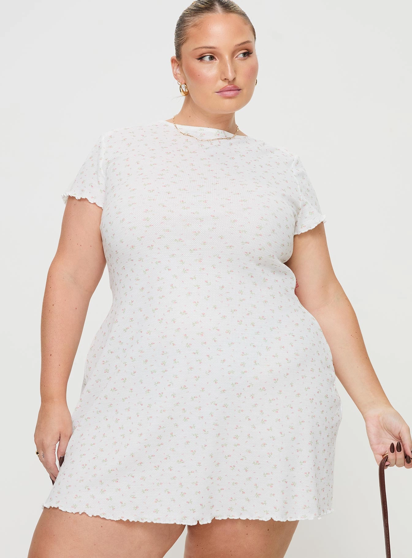 Texture Edge Patton Mini Dress White Floral Curve