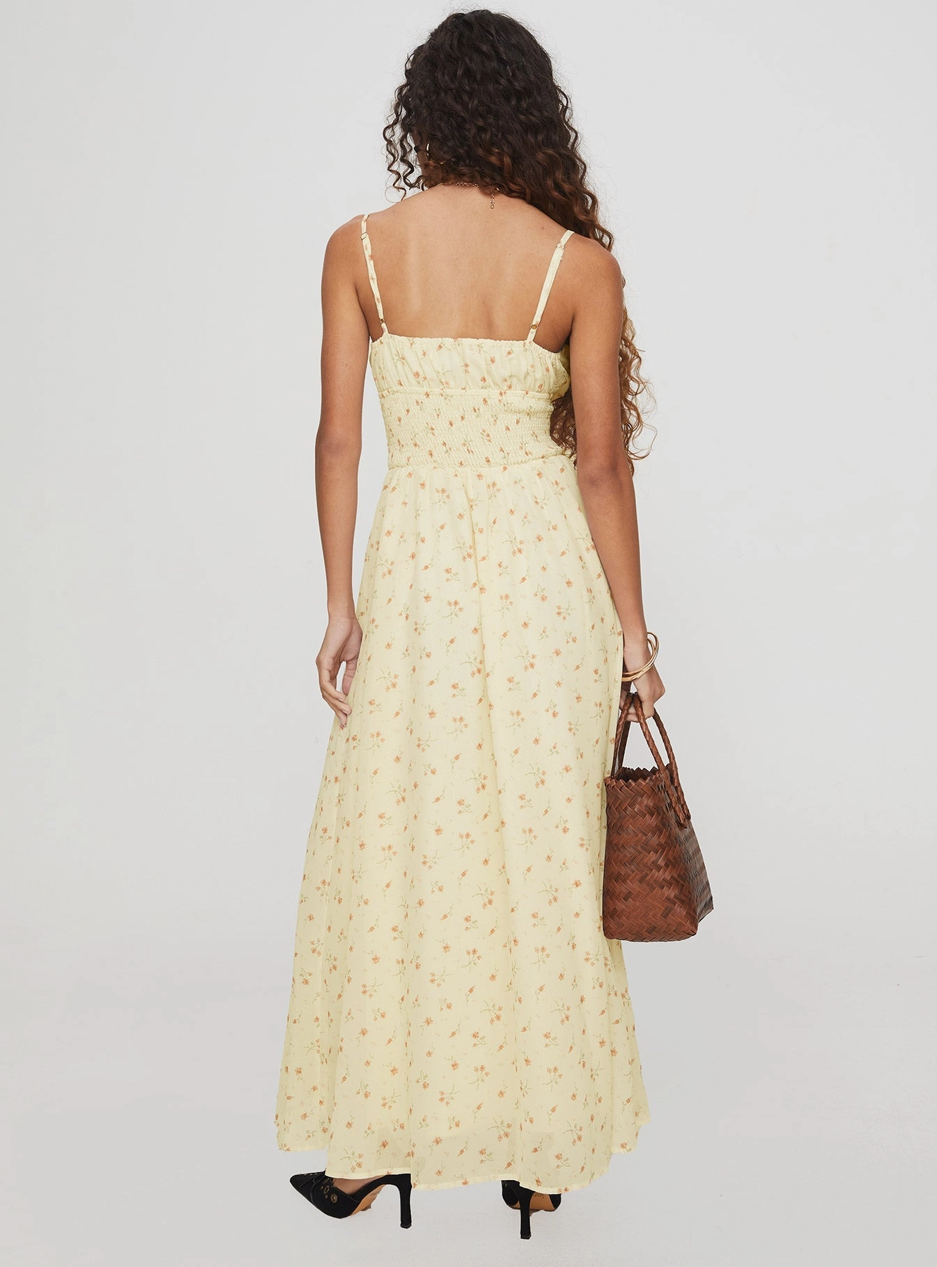 Pearle Shirred Maxi Dress Cream Floral Gentle Shine