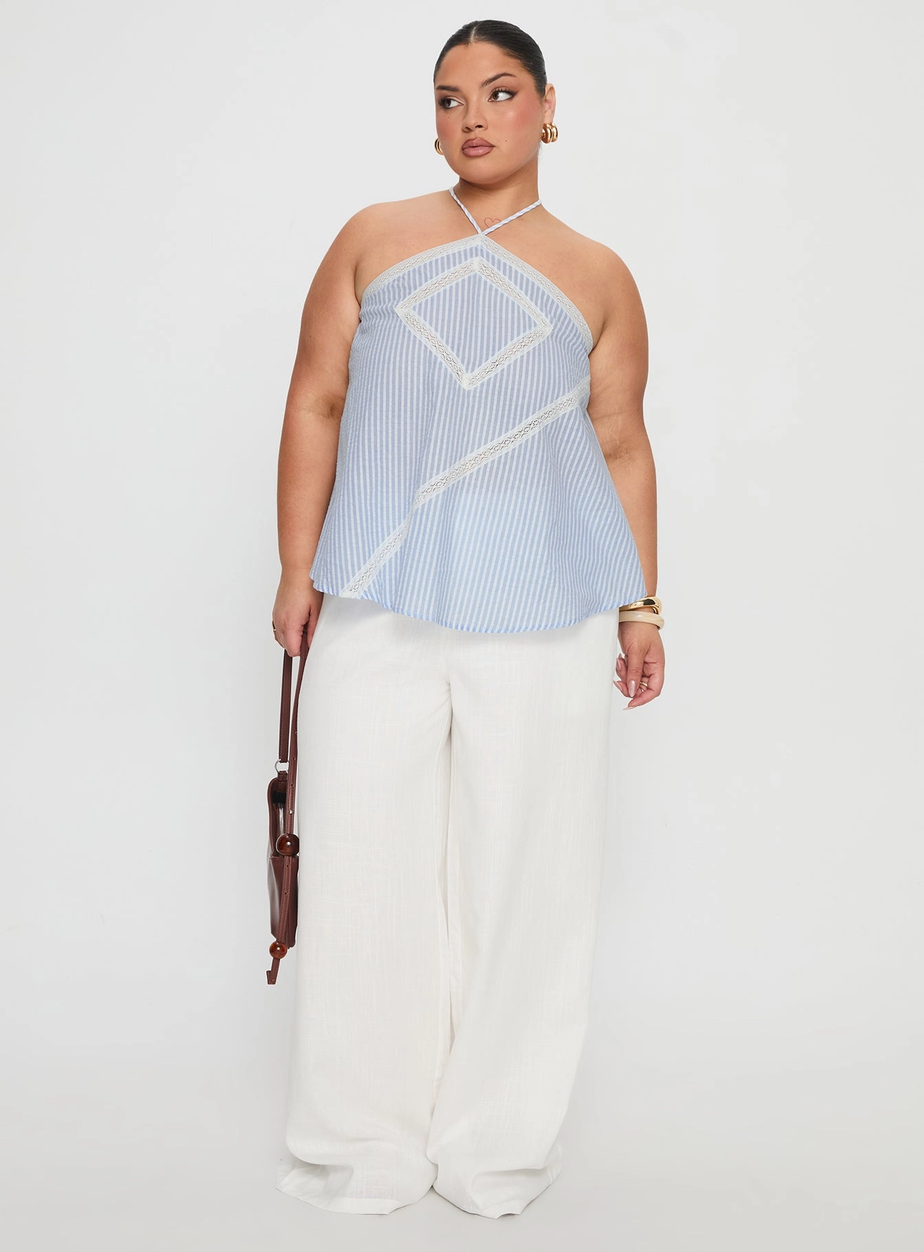 Pedra Wide Leg Pant White Curve Comfortable Waistband