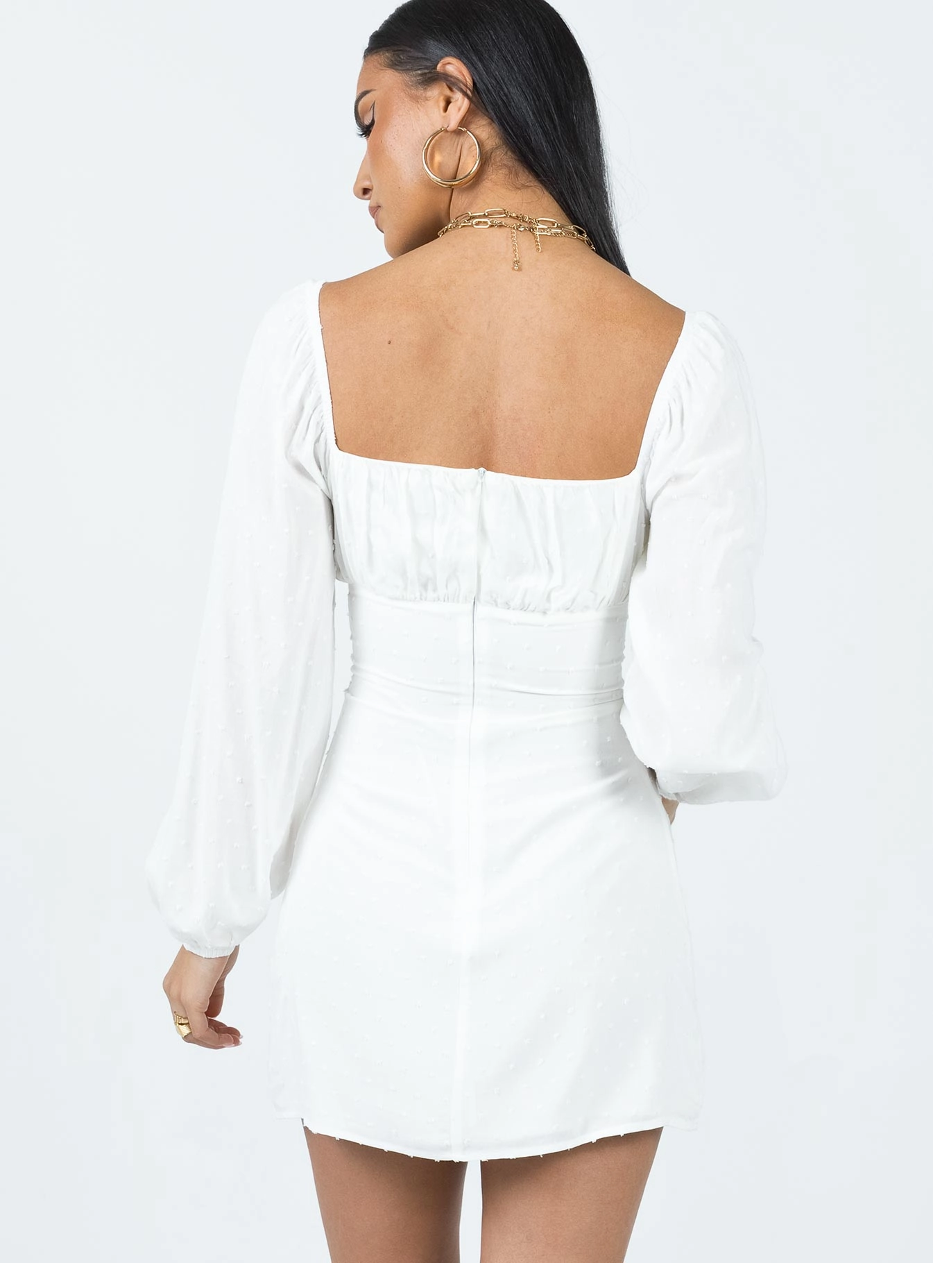 Fauce Long Sleeve Mini Dress Cream Elegant Motion Outdoor Scene