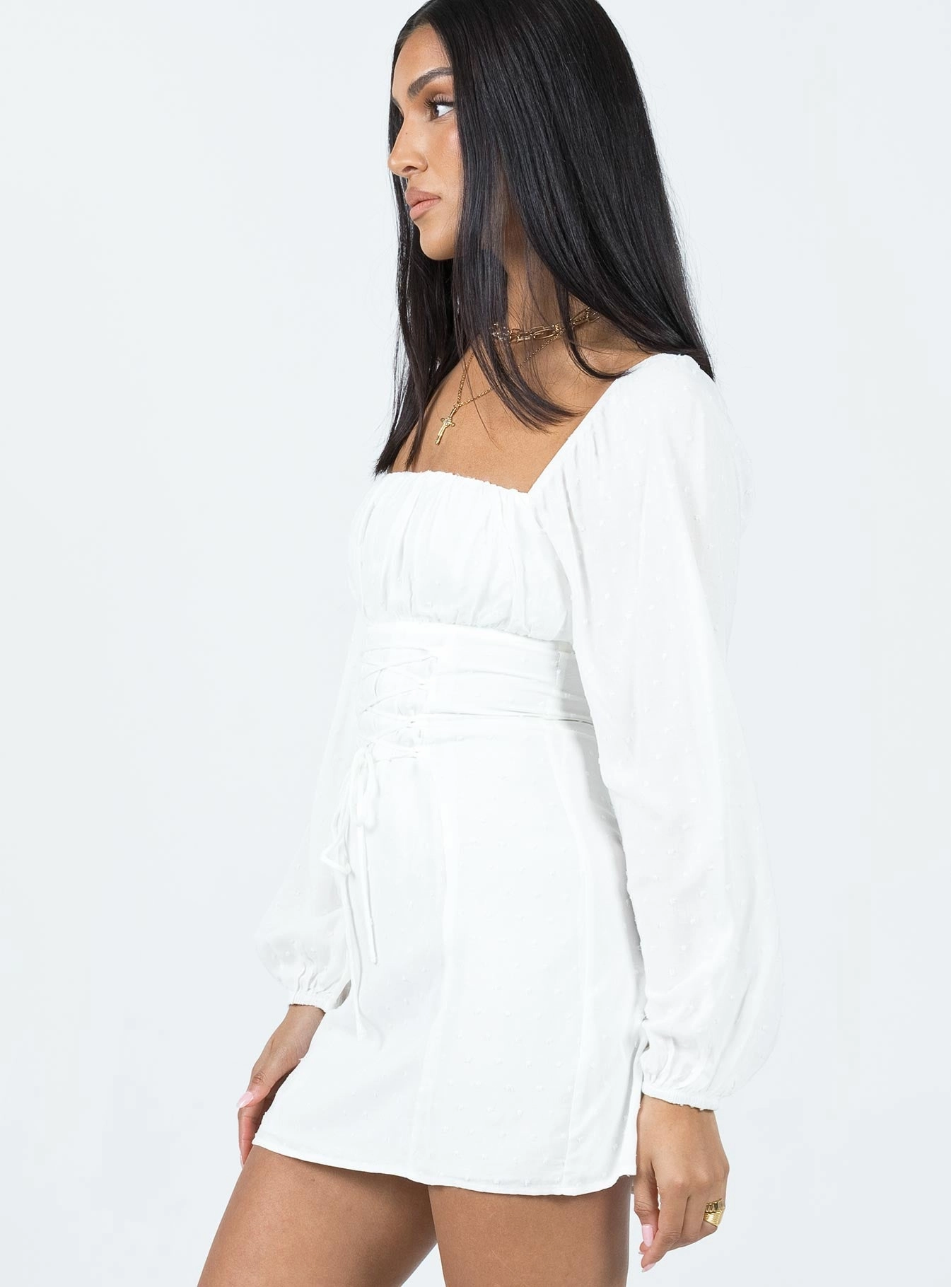 Fauce Long Sleeve Mini Dress Cream Pure Shape