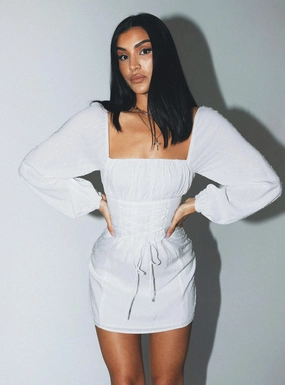 Fauce Long Sleeve Mini Dress Cream All-Season Comfort