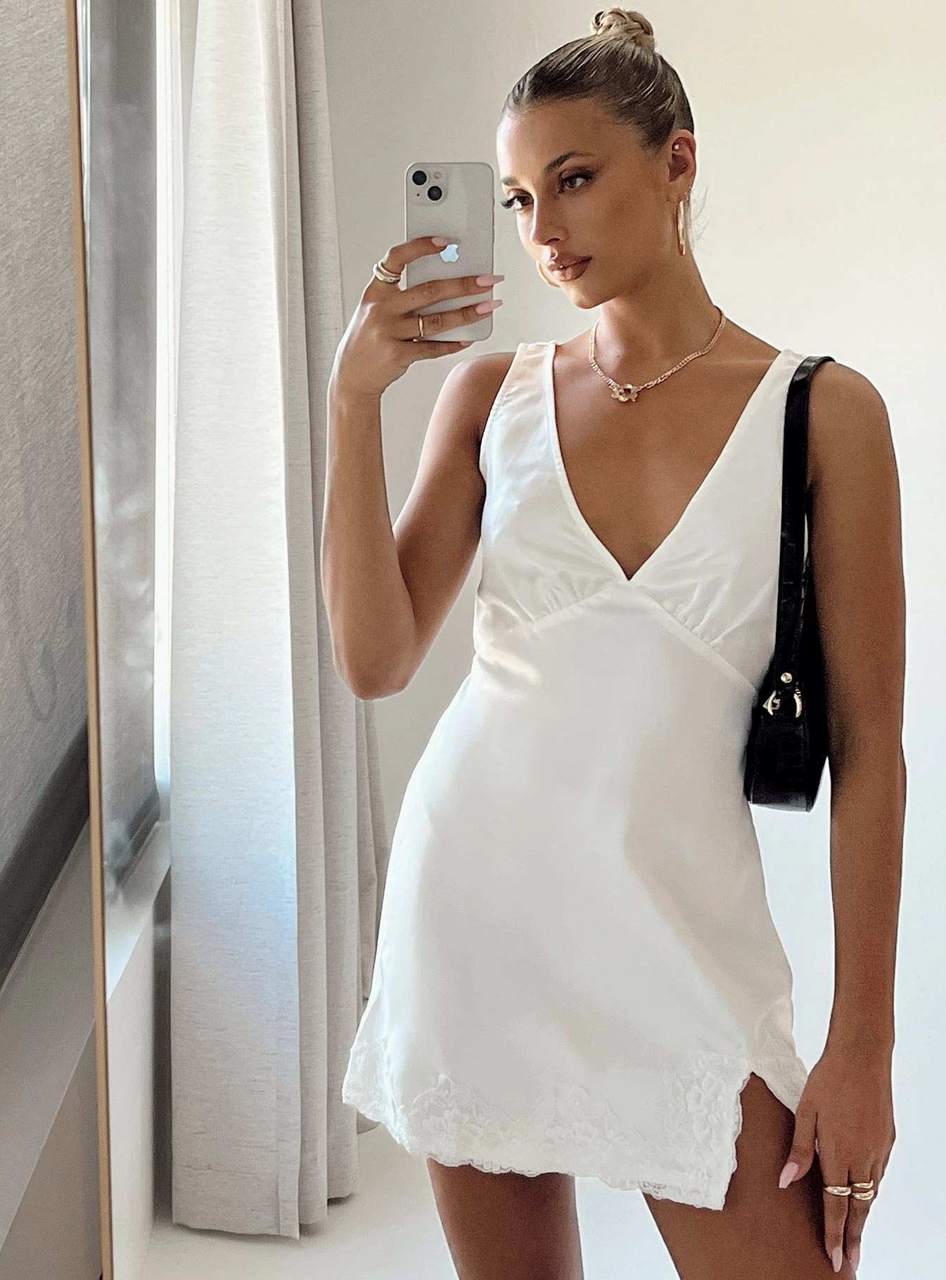 Edgy-Look Athenia Mini Dress White