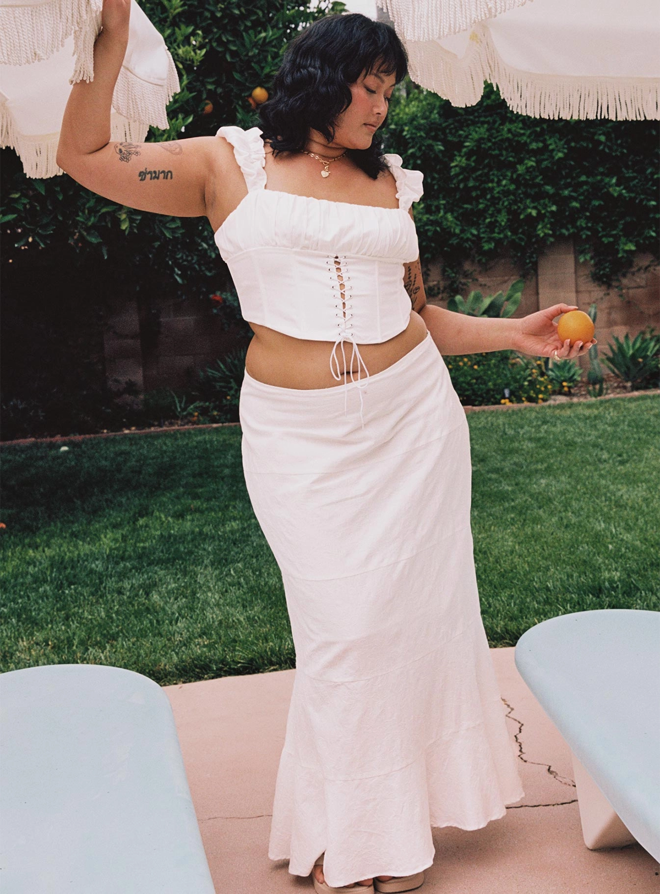 Twist Front Design Raven Mid Rise Maxi Skirt White Curve