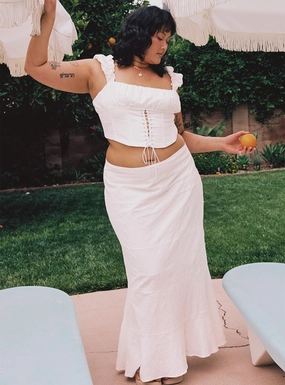 Twist Front Design Raven Mid Rise Maxi Skirt White Curve