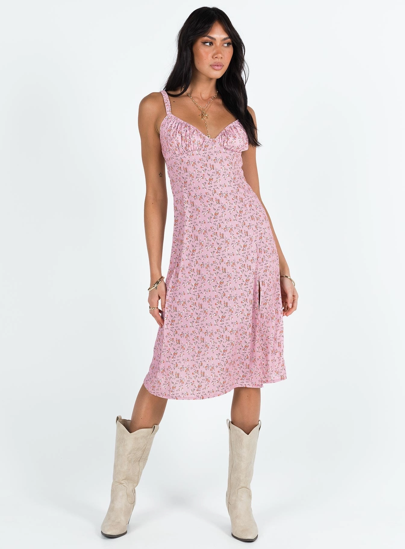 Georgia Midi Dress Pink Floral Quick Match QuickDryTechnology