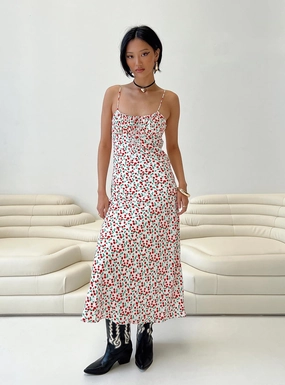 Kaplan Midi Dress White / Red Perfect for Layering