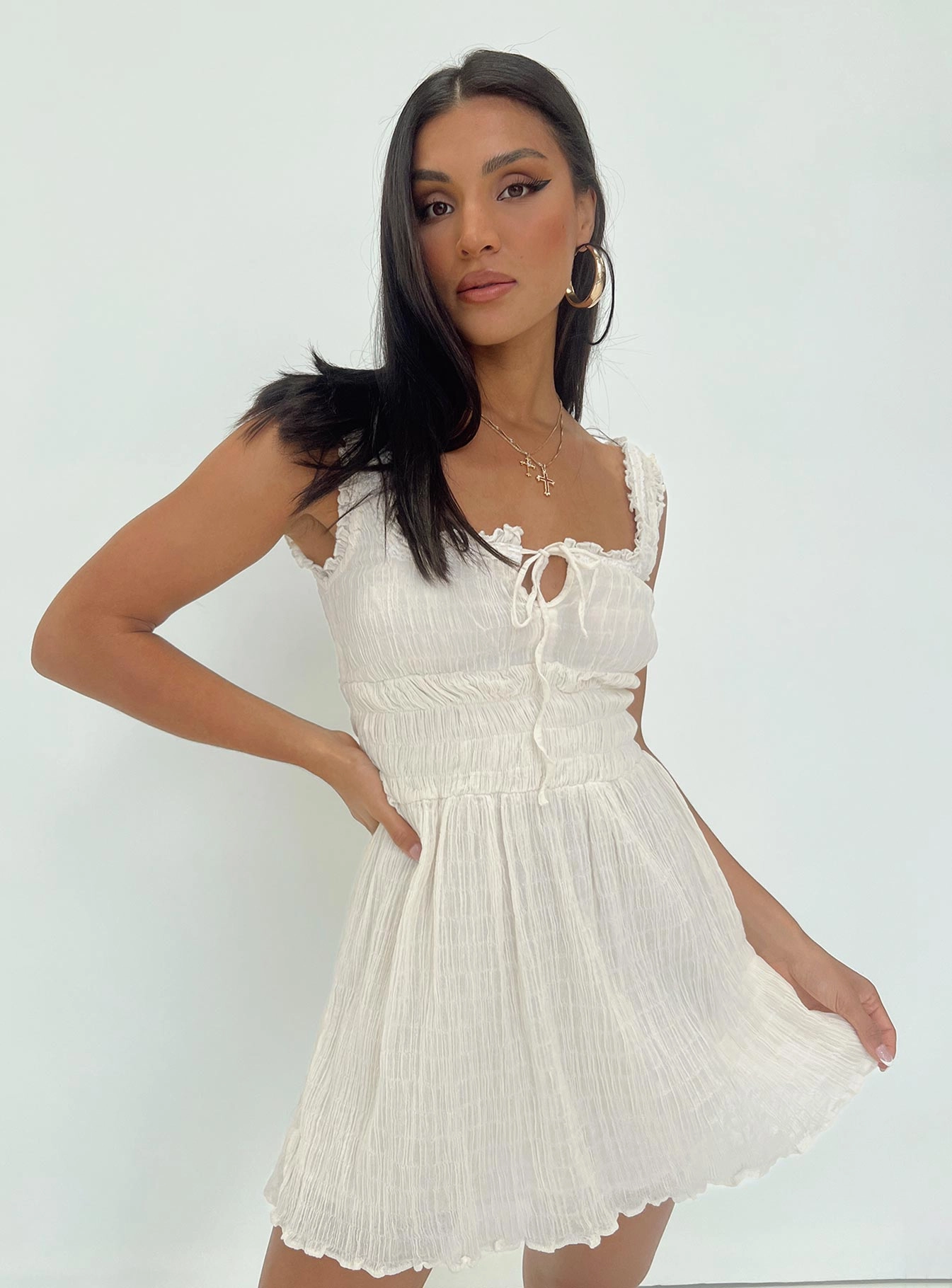 Peyton Mini Dress Cream Flare Hem Flattering Layer