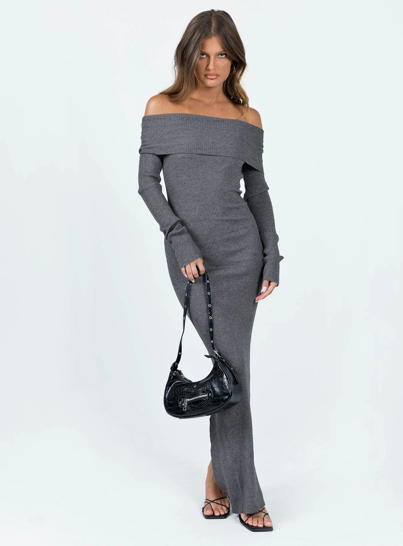 Phylis Off The Shoulder Maxi Dress Slate Red-Carpet Soft Movement