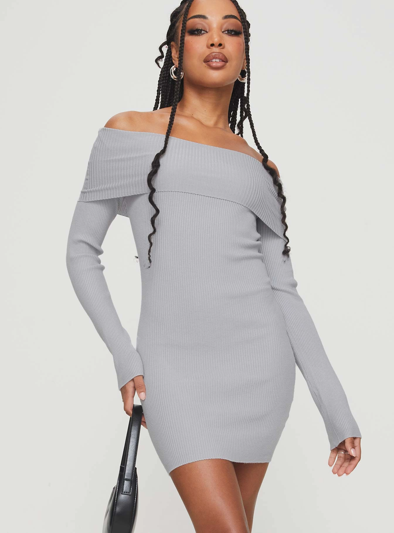 Phylis Off The Shoulder Mini Dress Light Grey Soft touch evening dress Day Magic
