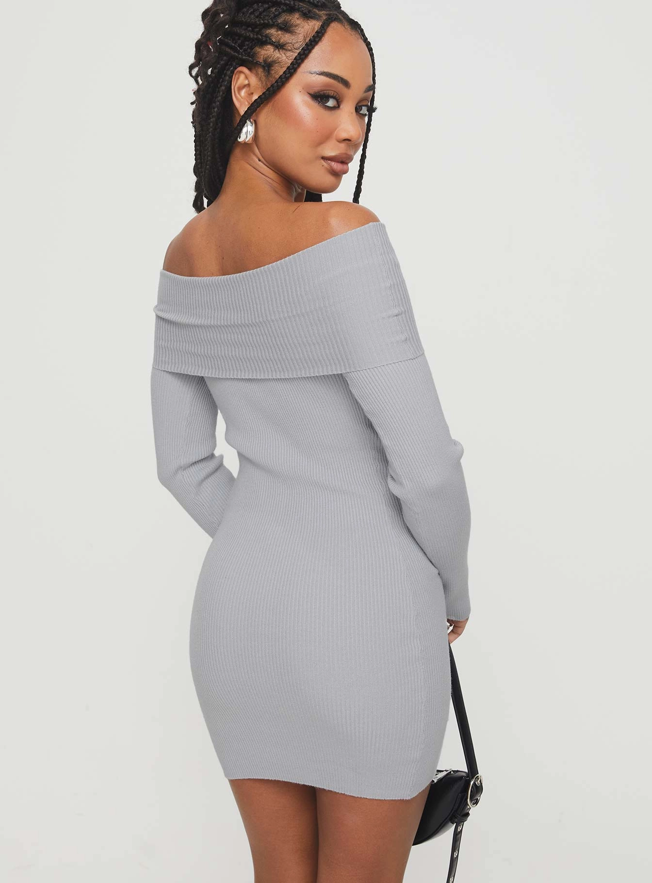 Phylis Off The Shoulder Mini Dress Light Grey Cool Comfort Relaxed Line