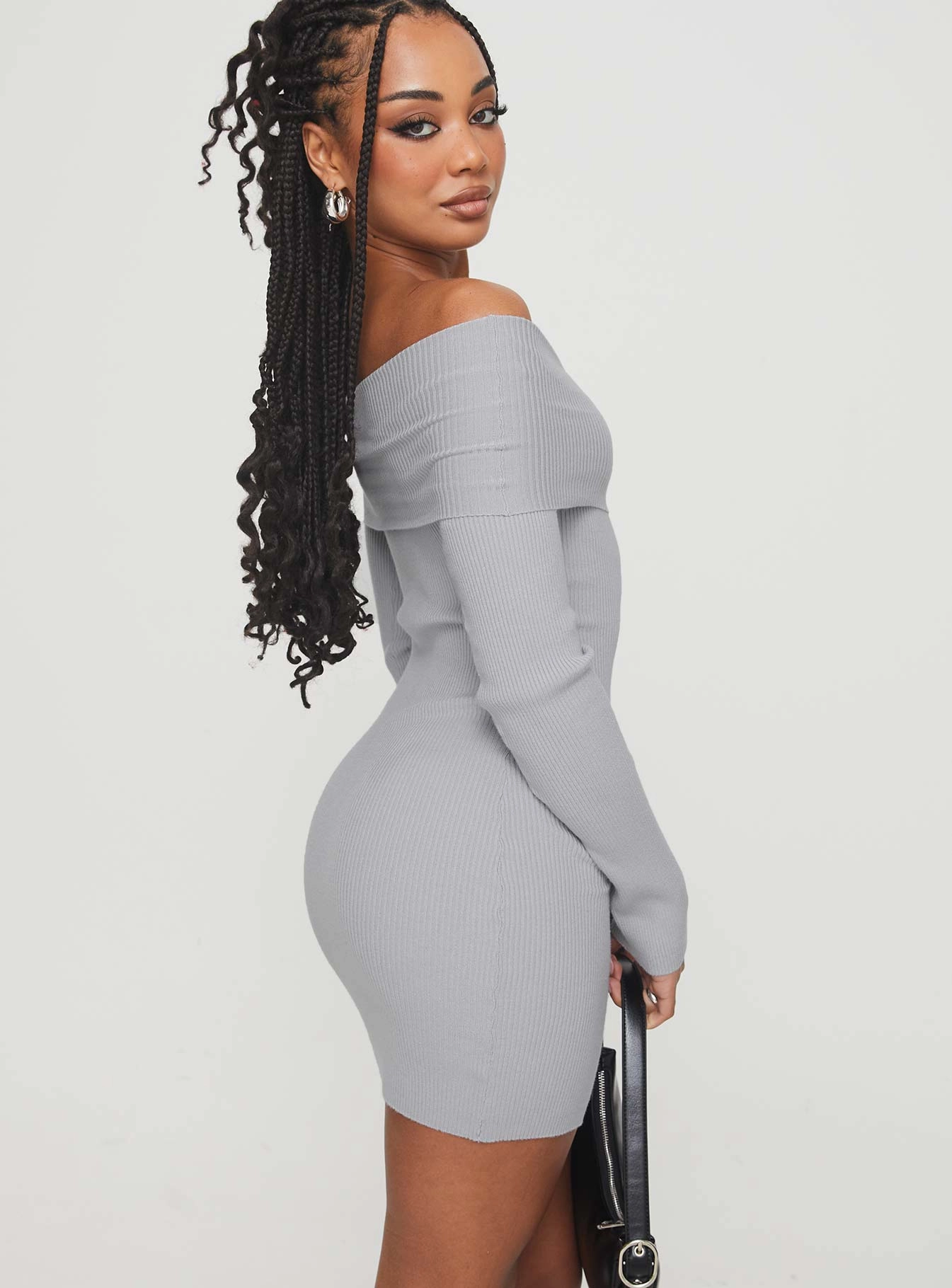 Phylis Off The Shoulder Mini Dress Light Grey Fashionable Wear Feminine Look