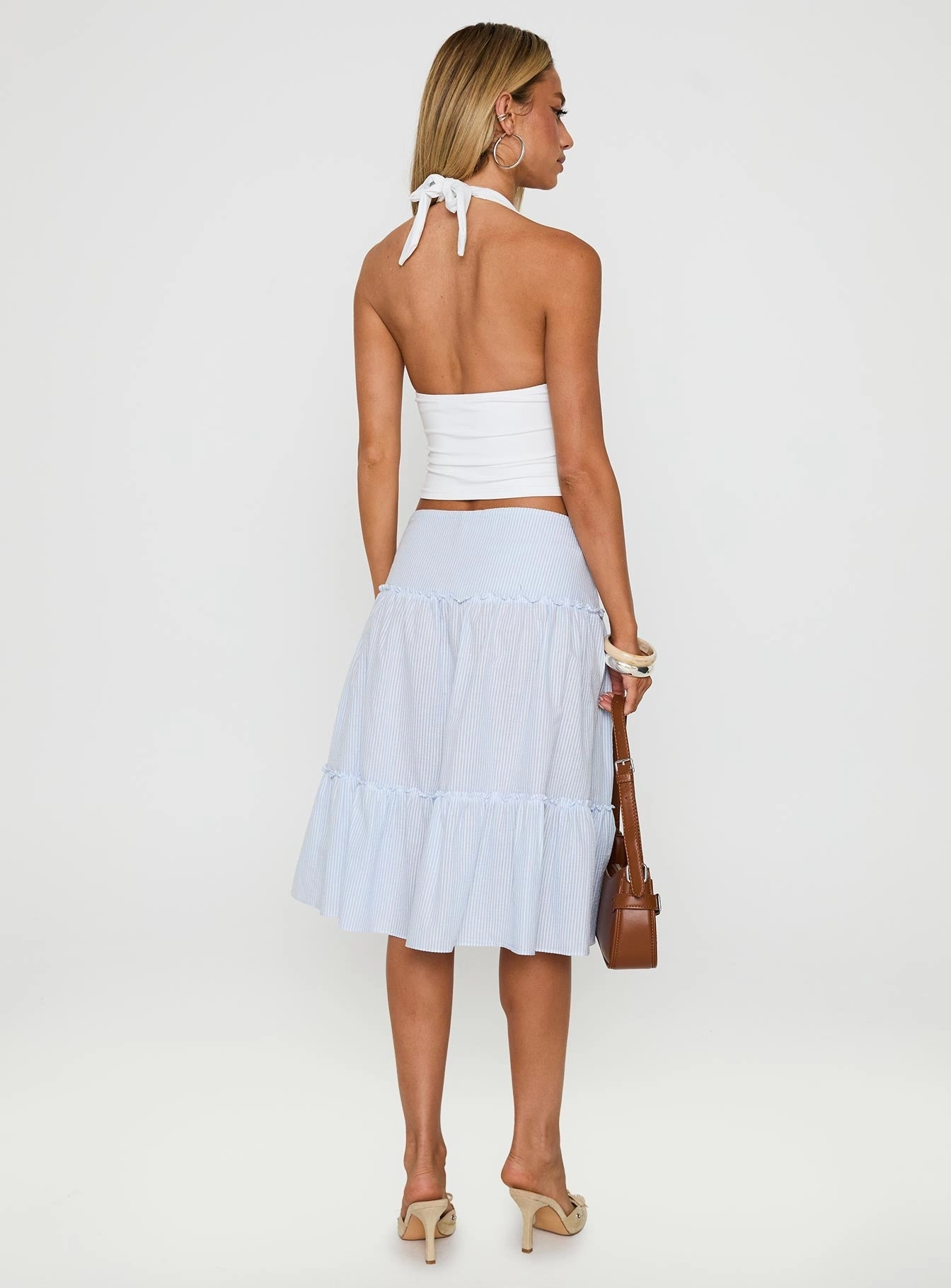 Cascades Low Rise Midi Skirt Blue / White Stripe High low hem Fresh Texture