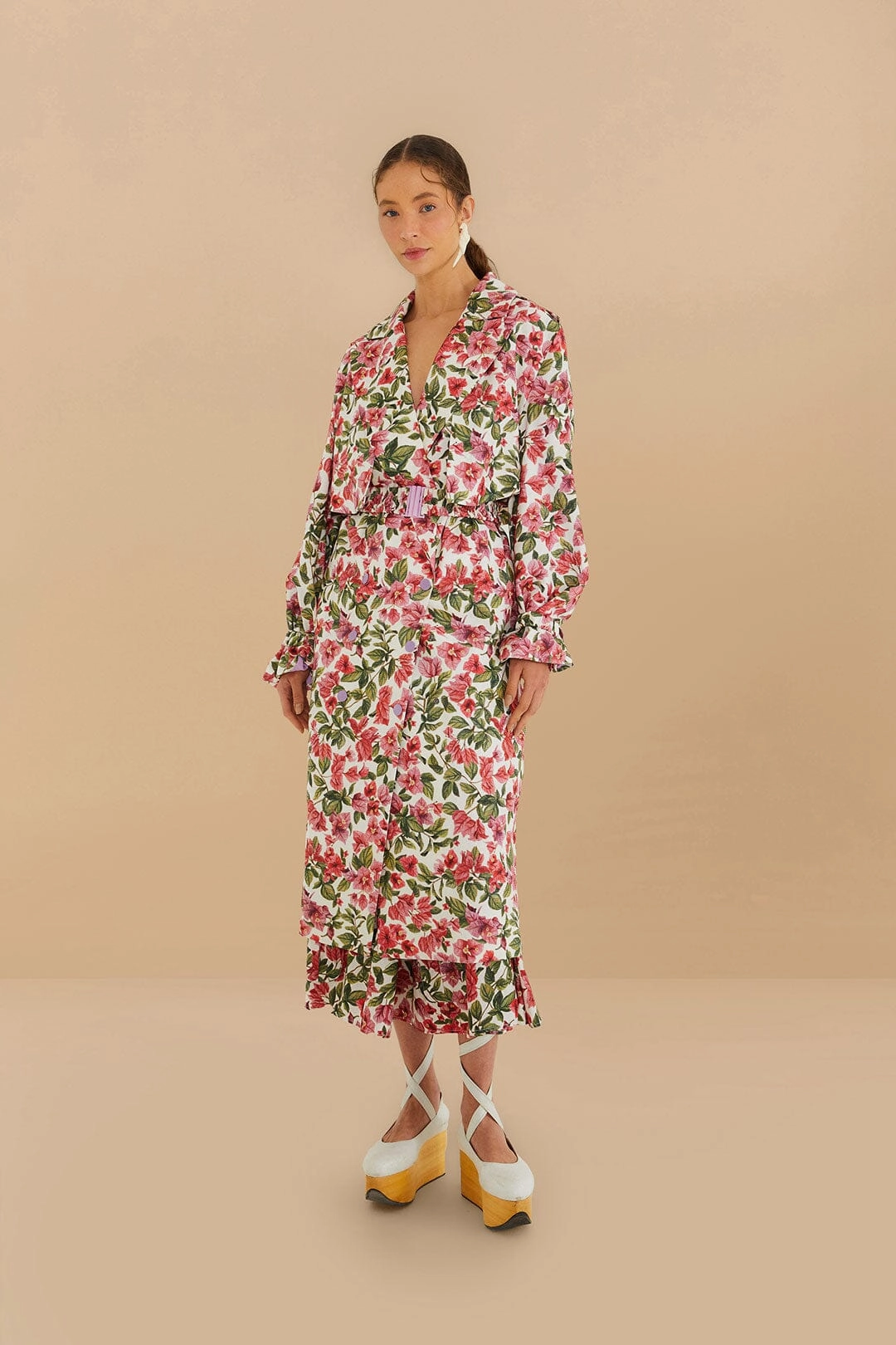 Pink Bougainvillea Oversized Trench Coat Refined Style Anti Pilling Technology