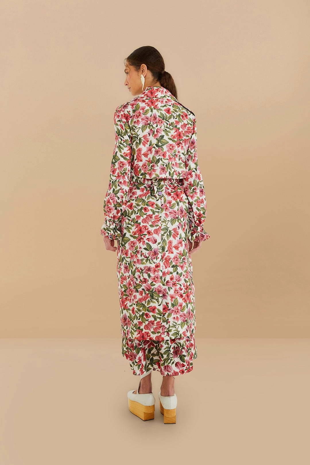 Pink Bougainvillea Oversized Trench Coat Low Profile Insulation