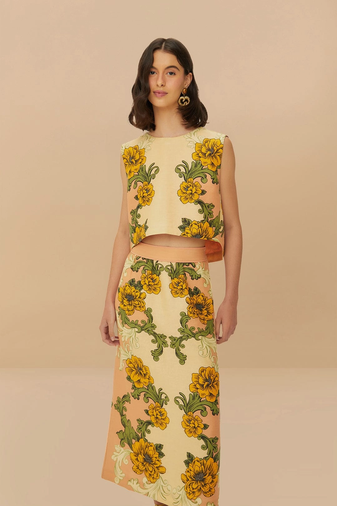 Pink Delicate Flower Arabesques Euroflax? Premium Linen Midi Skirt Chic Appeal Light Mood