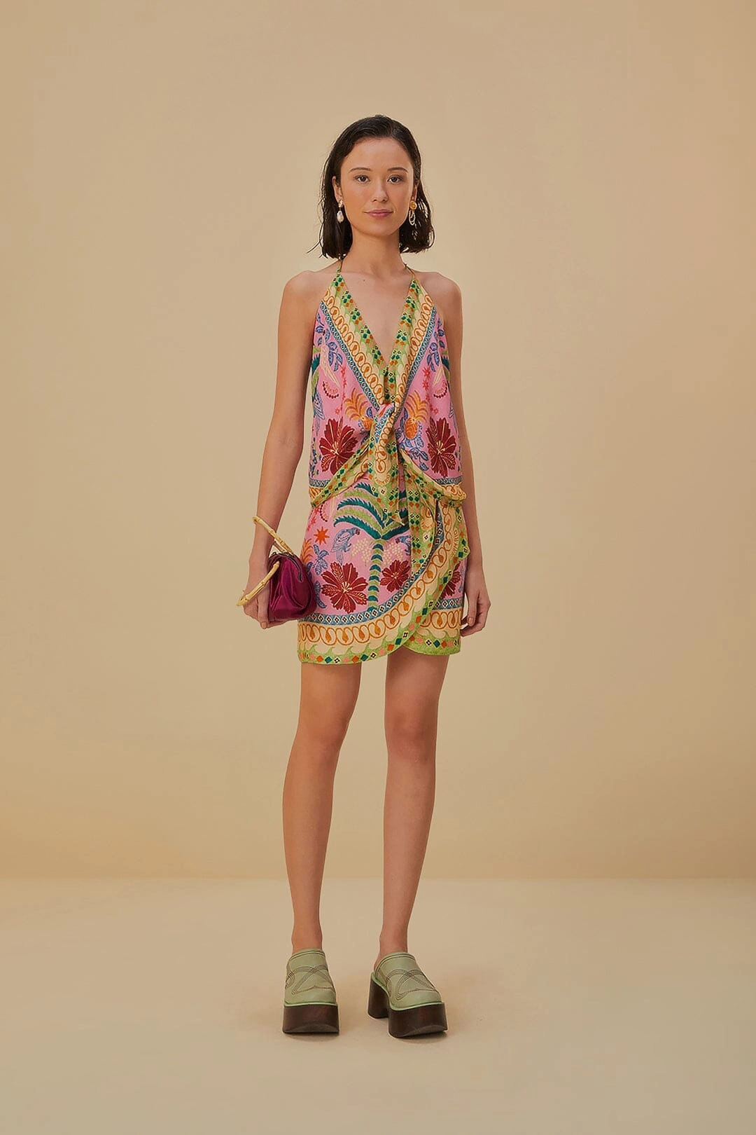 Odor Resistant Treatment Pink Fruits Queen Scarf Lenzing? Ecovero? Viscose Mini Skirt