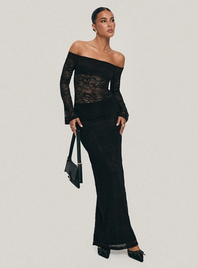 Pinot Grigio Long Sleeve Lace Maxi Dress Black Clean Grace Statement-Piece