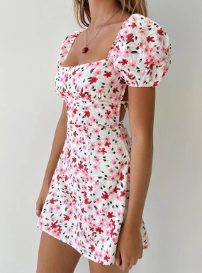 Havena Mini Dress White / Floral Bohemian style Natural Light