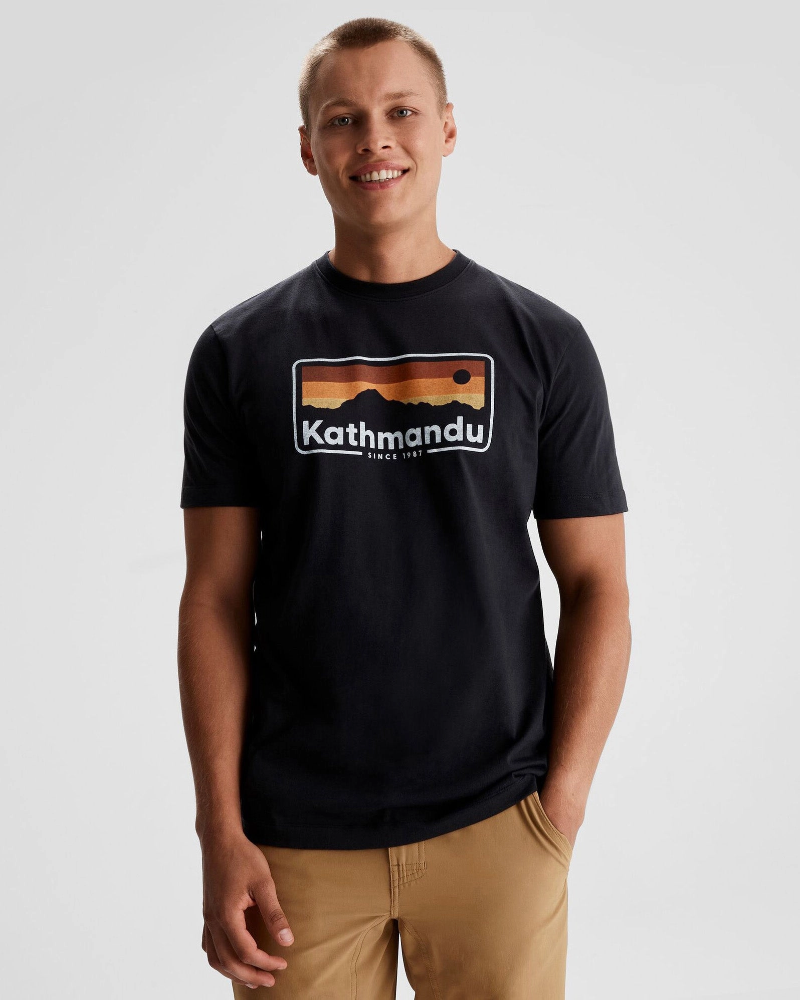 Thermal Regulating Layer waterproof Men's Kathmandu Logo 70's Organic Cotton T-shirt - Black